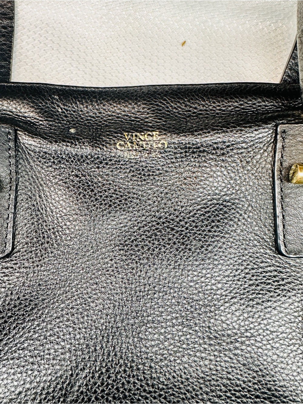 Vince Camuto Black Leather Tote with Gold Hardware